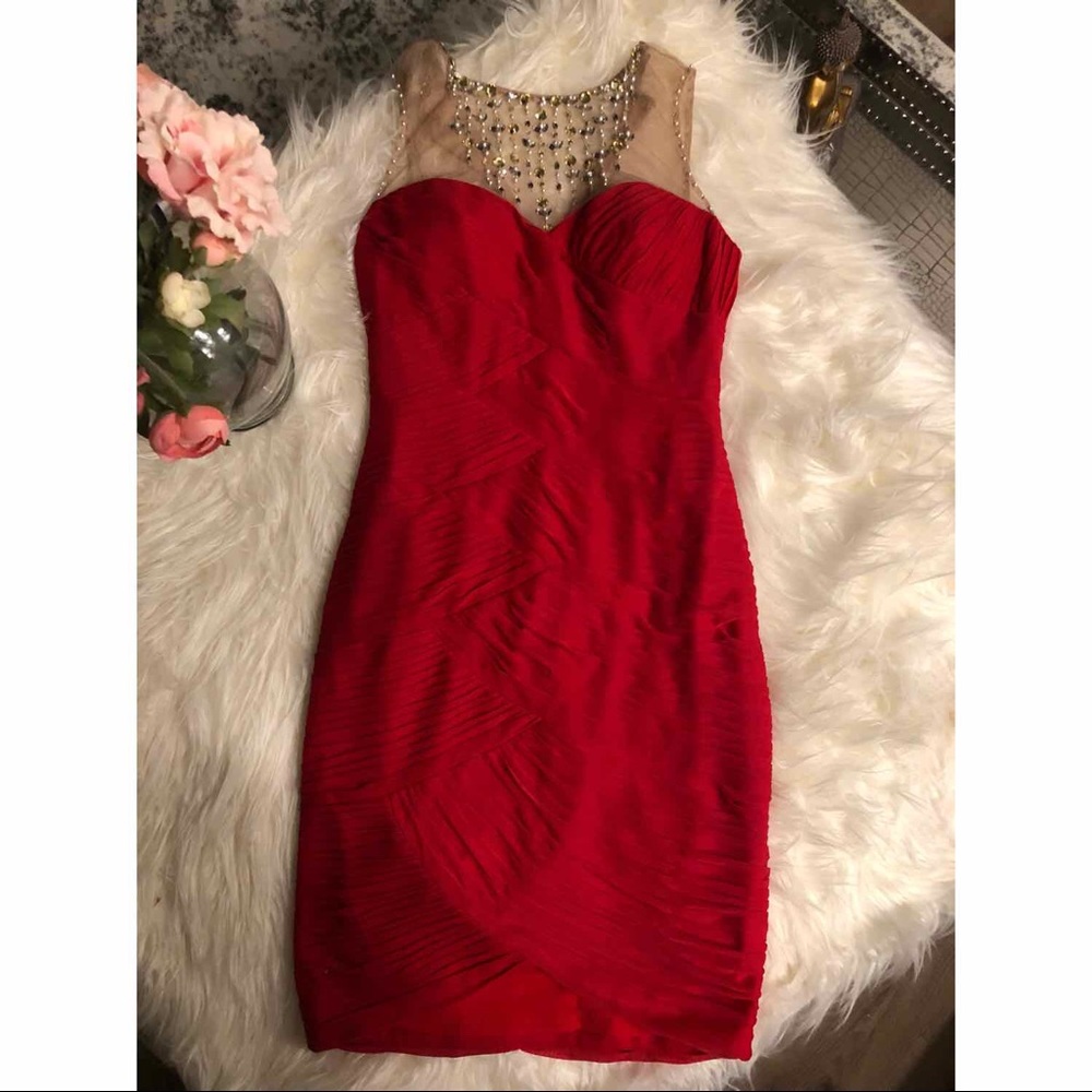Adrianna Papell Red Embellished Mini Dress Sz 4